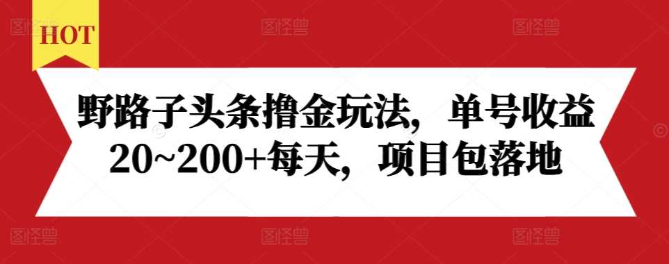野路子头条撸金玩法，单号收益20~200+每天，项目包落地好项目网-专注分享网络创业项目落地实操课程 – 全网首发_高质量创业项目输出好项目网
