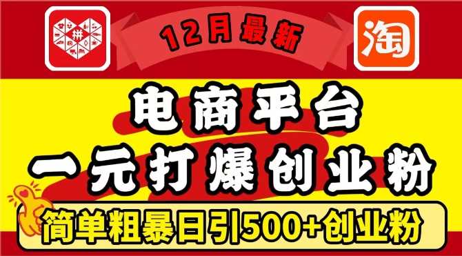 12月最新：电商平台1元打爆创业粉，简单粗暴日引500+精准创业粉，轻松月入过W【揭秘】好项目网-专注分享网络创业项目落地实操课程 – 全网首发_高质量创业项目输出好项目网