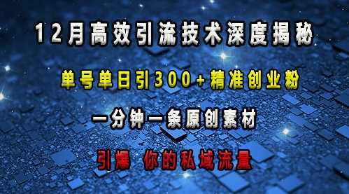 最新高效引流技术深度揭秘 ，单号单日引300+精准创业粉，一分钟一条原创素材，引爆你的私域流量好项目网-专注分享网络创业项目落地实操课程 – 全网首发_高质量创业项目输出好项目网