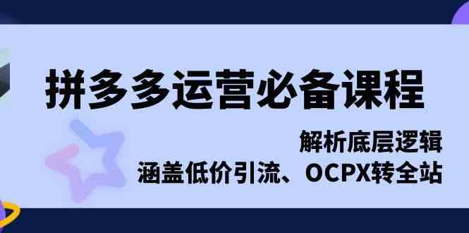 拼多多运营必备课程，解析底层逻辑，涵盖低价引流、OCPX转全站好项目网-专注分享网络创业项目落地实操课程 – 全网首发_高质量创业项目输出好项目网