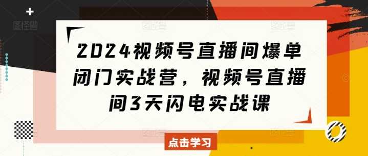 2024视频号直播间爆单闭门实战营，视频号直播间3天闪电实战课好项目网-专注分享网络创业项目落地实操课程 – 全网首发_高质量创业项目输出好项目网