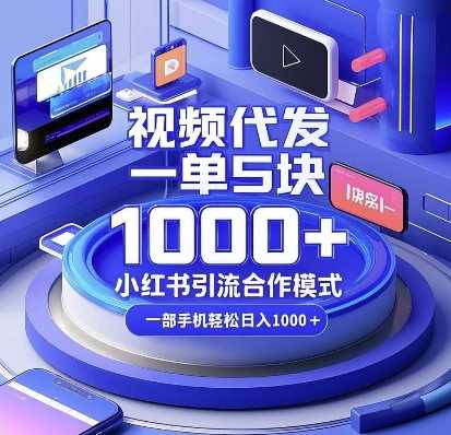 视频代发，一单5块，小红书引流合作模式，一部手机轻松日入多张【揭秘】好项目网-专注分享网络创业项目落地实操课程 – 全网首发_高质量创业项目输出好项目网