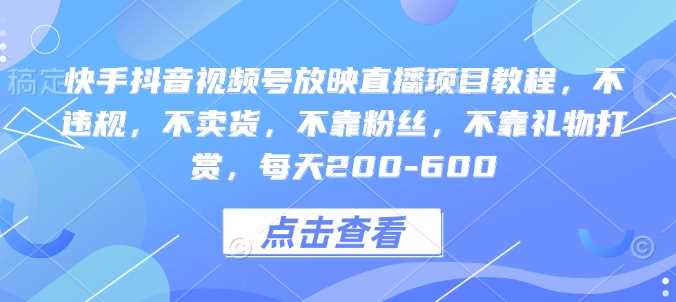 快手抖音视频号放映直播项目教程，不违规，不卖货，不靠粉丝，不靠礼物打赏，每天200-600好项目网-专注分享网络创业项目落地实操课程 – 全网首发_高质量创业项目输出好项目网