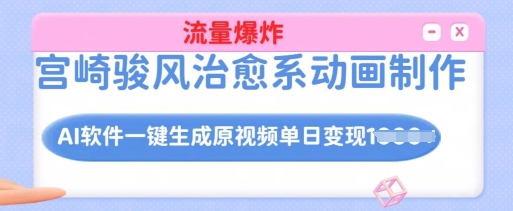 宫崎骏风治愈系动画制作，AI软件一键生成原创视频流量爆炸，单日变现多张，详细实操流程好项目网-专注分享网络创业项目落地实操课程 – 全网首发_高质量创业项目输出好项目网