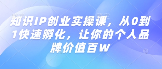 知识IP创业实操课，从0到1快速孵化，让你的个人品牌价值百W好项目网-专注分享网络创业项目落地实操课程 – 全网首发_高质量创业项目输出好项目网