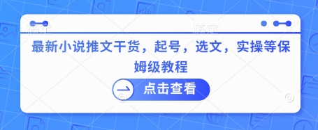 最新小说推文干货，起号，选文，实操等保姆级教程好项目网-专注分享网络创业项目落地实操课程 – 全网首发_高质量创业项目输出好项目网