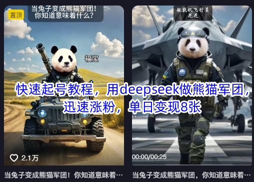 快速起号教程，用deepseek做熊猫军团，迅速涨粉，单日变现8张好项目网-专注分享网络创业项目落地实操课程 – 全网首发_高质量创业项目输出好项目网