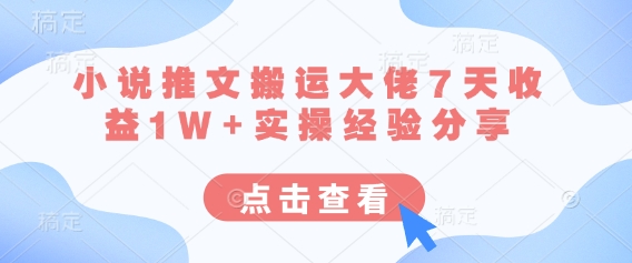 小说推文搬运大佬7天收益1W+实操经验分享好项目网-专注分享网络创业项目落地实操课程 – 全网首发_高质量创业项目输出好项目网