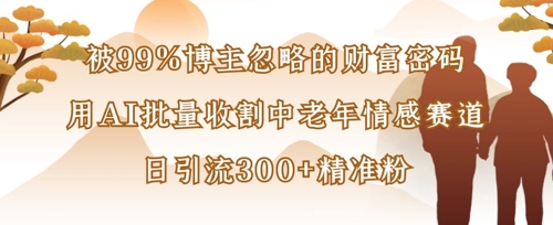 被99%博主忽略的财富密码：用AI批量收割中老年情感赛道，日引流300+精准粉好项目网-专注分享网络创业项目落地实操课程 – 全网首发_高质量创业项目输出好项目网