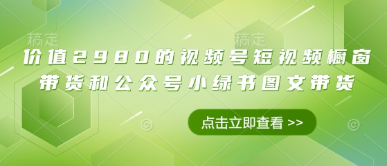 价值2980的视频号短视频橱窗带货和公众号小绿书图文带货好项目网-专注分享网络创业项目落地实操课程 – 全网首发_高质量创业项目输出好项目网
