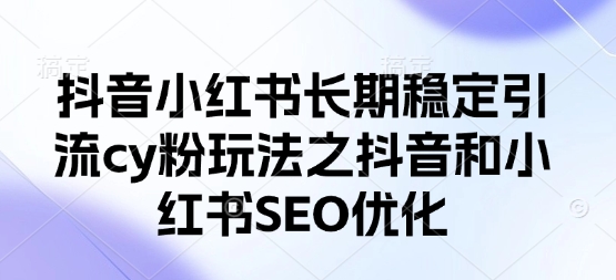 抖音小红书长期稳定引流cy粉玩法之抖音和小红书SEO优化好项目网-专注分享网络创业项目落地实操课程 – 全网首发_高质量创业项目输出好项目网