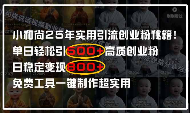 小和尚2025年实用引流秘籍！单日轻松引500+高质量创业粉，日变现800+，…好项目网-专注分享网络创业项目落地实操课程 – 全网首发_高质量创业项目输出好项目网