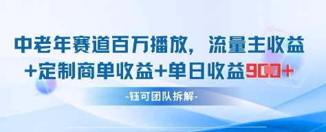 中老年赛道百万播放+流量主收益+定制收益，单日收益9张好项目网-专注分享网络创业项目落地实操课程 – 全网首发_高质量创业项目输出好项目网