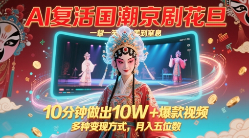 AI复活国潮京剧花旦，一颦一笑美到窒息，10分钟做出10W+爆款视频，多种变现方式，月入五位数好项目网-专注分享网络创业项目落地实操课程 – 全网首发_高质量创业项目输出好项目网
