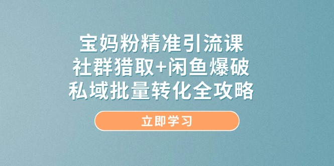 宝妈粉精准引流课，社群猎取+闲鱼爆破，私域批量转化全攻略好项目网-专注分享网络创业项目落地实操课程 – 全网首发_高质量创业项目输出好项目网