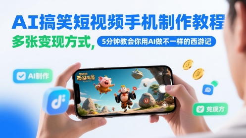 AI搞笑短视频手机制作教程，多张变现方式，5分钟教会你用AI做不一样的西游记好项目网-专注分享网络创业项目落地实操课程 – 全网首发_高质量创业项目输出好项目网