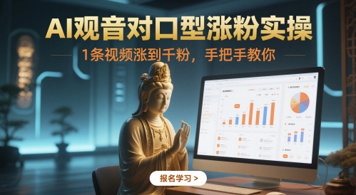AI观音对口型涨粉实操，1条视频涨到千粉，手把手教你好项目网-专注分享网络创业项目落地实操课程 – 全网首发_高质量创业项目输出好项目网
