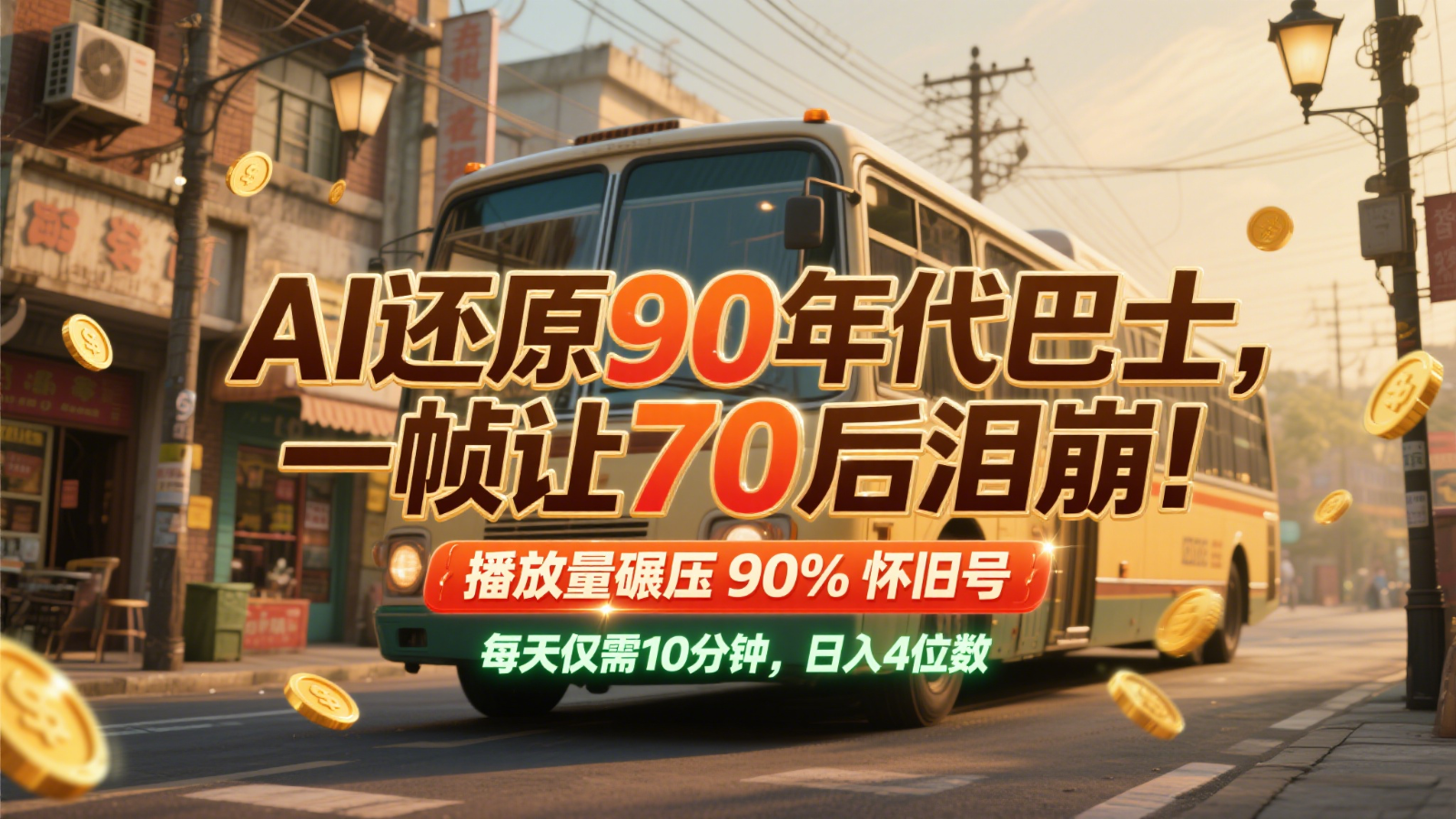 AI还原90年代巴士，一帧让70后泪崩！播放量碾压90%怀旧号，每天10分钟，日入4位数好项目网-专注分享网络创业项目落地实操课程 – 全网首发_高质量创业项目输出好项目网