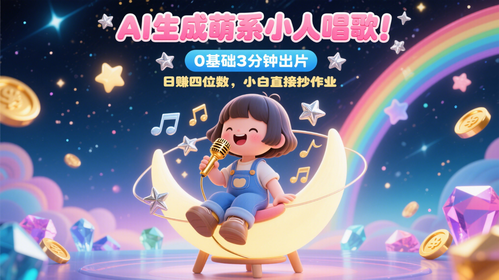AI生成萌系小人唱歌！0基础3分钟出片，28个作品涨粉9万，日赚四位数，小白直接抄作业好项目网-专注分享网络创业项目落地实操课程 – 全网首发_高质量创业项目输出好项目网