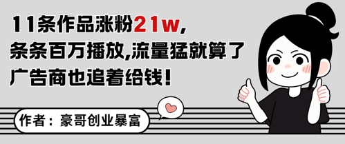 11条作品涨粉21W，条条百W播放，流量猛就算了，广告商也追着给钱好项目网-专注分享网络创业项目落地实操课程 – 全网首发_高质量创业项目输出好项目网