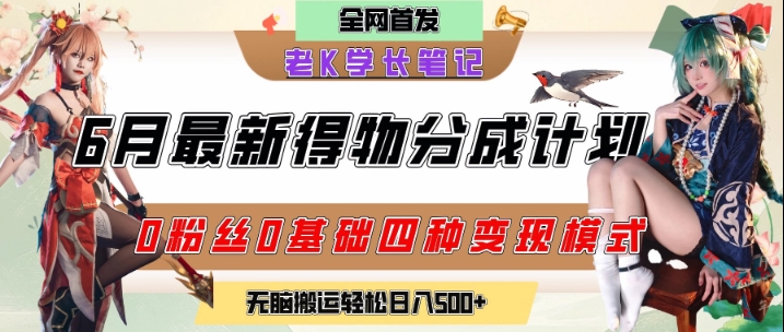 6月份最新得物创作者分成计划2.0玩法，0粉丝0基础四种模式变现，从隐蔽渠道无脑搬运，日入2张好项目网-专注分享网络创业项目落地实操课程 – 全网首发_高质量创业项目输出好项目网