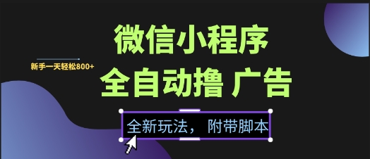 微信小程序全自动撸广告项目，彻底解决没流量的问题，新手一天8张+【揭秘】好项目网-专注分享网络创业项目落地实操课程 – 全网首发_高质量创业项目输出好项目网