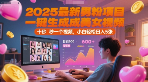 2025最新男粉项目，一键生成美女视频，日引600+色粉 十秒一个视频，小白轻松日入5张【揭秘】好项目网-专注分享网络创业项目落地实操课程 – 全网首发_高质量创业项目输出好项目网