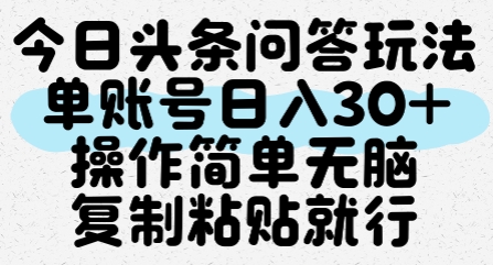 今日头条问答玩法，单账号日入30+，操作简单无脑复制粘贴就行好项目网-专注分享网络创业项目落地实操课程 – 全网首发_高质量创业项目输出好项目网