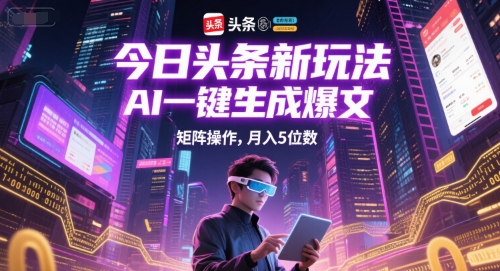 今日头条新玩法，AI一键生成爆文，矩阵操作，月入5位数好项目网-专注分享网络创业项目落地实操课程 – 全网首发_高质量创业项目输出好项目网