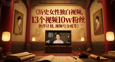 历史女性独白视频，13个视频10w粉丝，伙伴计划，视频号分成等好项目网-专注分享网络创业项目落地实操课程 – 全网首发_高质量创业项目输出好项目网