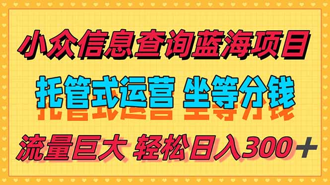 稳定日入300＋，小众信息查询蓝海项目，全程懒人式托管，解放你的时间好项目网-专注分享网络创业项目落地实操课程 – 全网首发_高质量创业项目输出好项目网