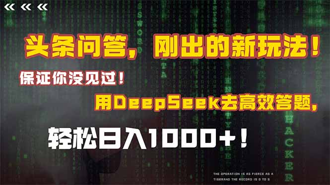 头条问答，刚出的新玩法！保证你没见过！结合Deepseek高效答题，日入1000+好项目网-专注分享网络创业项目落地实操课程 – 全网首发_高质量创业项目输出好项目网