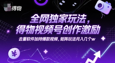 全网独家玩法，得物视频号创作激励 去重软件加持爆款视频，矩阵玩法月入几个w【揭秘】好项目网-专注分享网络创业项目落地实操课程 – 全网首发_高质量创业项目输出好项目网