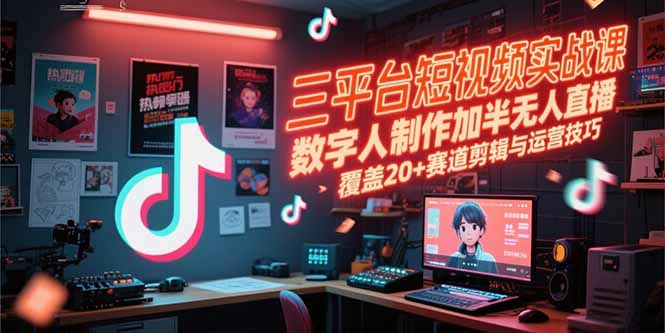 三平台短视频实战课，数字人制作加半无人直播，覆盖20+赛道剪辑与运营技巧好项目网-专注分享网络创业项目落地实操课程 – 全网首发_高质量创业项目输出好项目网