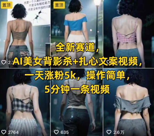 全新赛道，AI美女背影杀+扎心文案视频，一天涨粉5k，操作简单，5分钟一条视频好项目网-专注分享网络创业项目落地实操课程 – 全网首发_高质量创业项目输出好项目网
