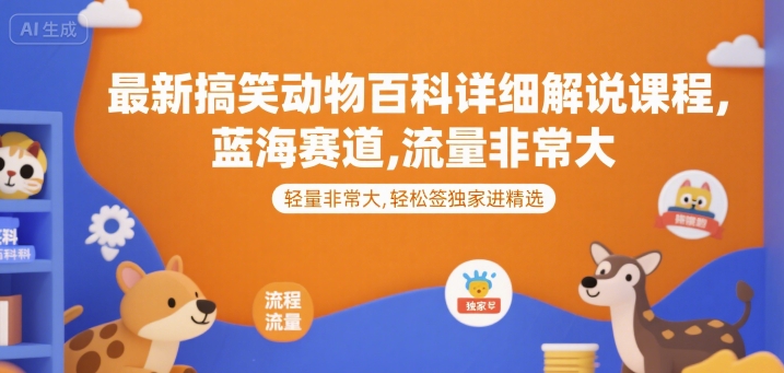 最新搞笑动物百科详细解说课程，蓝海赛道，流量非常大，轻松签独家进精选好项目网-专注分享网络创业项目落地实操课程 – 全网首发_高质量创业项目输出好项目网