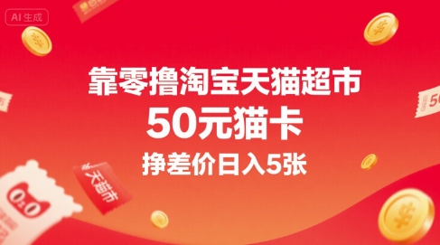 靠零撸淘宝天猫超市50元猫卡，挣差价日入5张好项目网-专注分享网络创业项目落地实操课程 – 全网首发_高质量创业项目输出好项目网