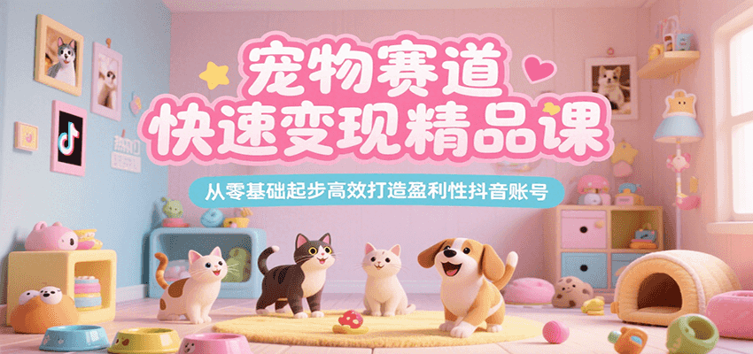 宠物赛道快速变现精品课，从零基础起步高效打造盈利性抖音账号好项目网-专注分享网络创业项目落地实操课程 – 全网首发_高质量创业项目输出好项目网