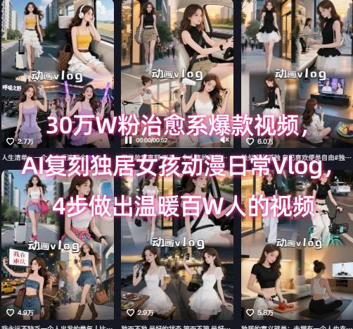 30万W粉治愈系爆款视频，AI复刻独居女孩动漫日常Vlog，4步做出温暖百W人的视频好项目网-专注分享网络创业项目落地实操课程 – 全网首发_高质量创业项目输出好项目网