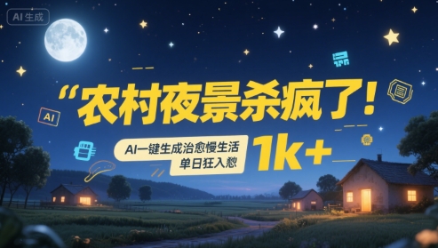 农村夜景杀疯了！AI一键生成治愈系慢生活，单日狂入1k+好项目网-专注分享网络创业项目落地实操课程 – 全网首发_高质量创业项目输出好项目网