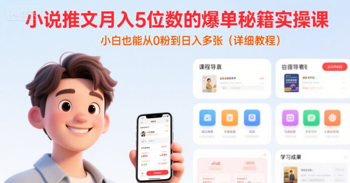 小说推文月入5位数的爆单秘籍实操课，，小白也能从0粉到日入多张(详细教程)好项目网-专注分享网络创业项目落地实操课程 – 全网首发_高质量创业项目输出好项目网