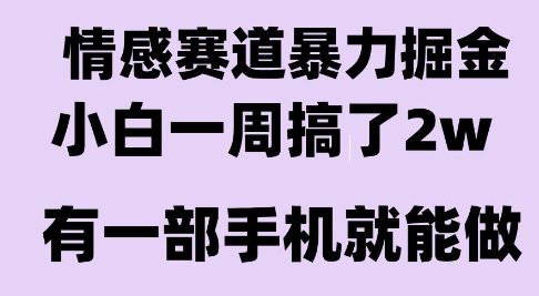 情感暴力掘金项目，新人操作一周挣了2W，长期稳定小白可做【揭秘】好项目网-专注分享网络创业项目落地实操课程 – 全网首发_高质量创业项目输出好项目网