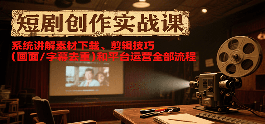 短剧创作实战课，系统讲解素材下载、剪辑技巧(画面/字幕去重)和平台运营全部流程好项目网-专注分享网络创业项目落地实操课程 – 全网首发_高质量创业项目输出好项目网