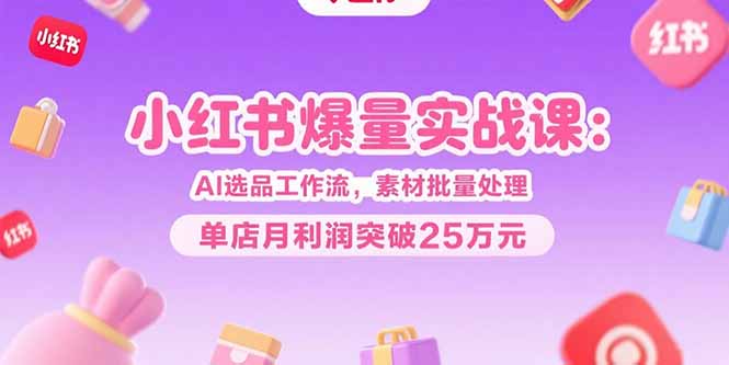 小红书爆量实战课：AI选品工作流，素材批量处理，单店月利润突破25万元好项目网-专注分享网络创业项目落地实操课程 – 全网首发_高质量创业项目输出好项目网