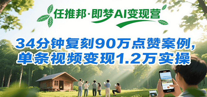任推邦·即梦AI变现营，34分钟复刻90万点赞案例，单条视频变现1.2万实操好项目网-专注分享网络创业项目落地实操课程 – 全网首发_高质量创业项目输出好项目网