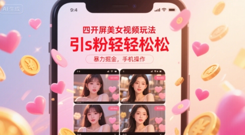 四开屏美女视频玩法，引s粉轻轻松松，暴力掘金，手机操作【揭秘】好项目网-专注分享网络创业项目落地实操课程 – 全网首发_高质量创业项目输出好项目网