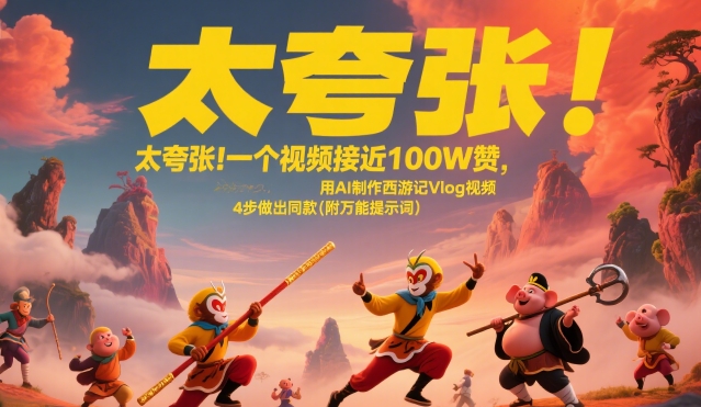 太夸张！一个视频接近100W赞，用AI制作西游记Vlog视频，全流程拆解来了(附万能提示词)好项目网-专注分享网络创业项目落地实操课程 – 全网首发_高质量创业项目输出好项目网