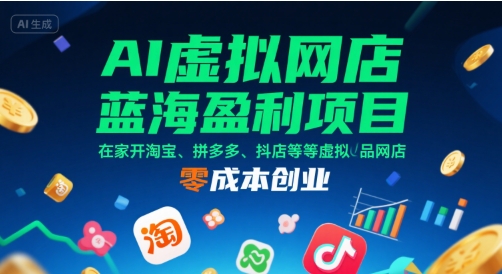 AI虚拟网店蓝海盈利项目，在家开淘宝、拼多多、抖店等虚拟品网店，零成本创业好项目网-专注分享网络创业项目落地实操课程 – 全网首发_高质量创业项目输出好项目网