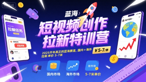 短视频创作拉新特训营，2025开年真正的蓝海赛道，国内+海外，拉新单价5-7米好项目网-专注分享网络创业项目落地实操课程 – 全网首发_高质量创业项目输出好项目网