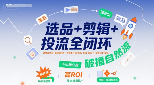 选品+剪辑+投流全闭环，破播自然流+撬动高ROI，手把手打通“选品-剪辑-测品-千川随心推”全链好项目网-专注分享网络创业项目落地实操课程 – 全网首发_高质量创业项目输出好项目网